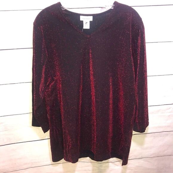 NEW! Avenue Red Metallic 3/4 Sleeve KnitTop-14/16 - Picture 1 of 6